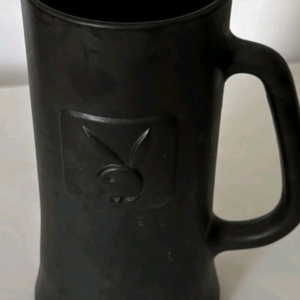 PLAYBOY Vintage Charcoal Black Embossed Glass Mug